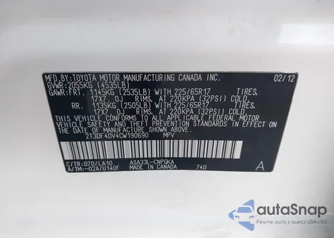 2012 Toyota Rav4 Limited from USA, damaged, VIN 2T3DF4DV4CW190690
